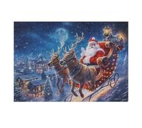 Puzzles pour Adolescentes Santa Claus Flying in Reindeer Sleigh Puzzles pour Adolescentes - Jeux Relaxants - Décoration Parfaite - Cadeaux Anti-Stress 38x26cm/1000pcs