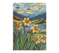 Puzzles pour Adolescentes Stained Glass Daffodils Puzzles pour Adolescentes - Jeux Relaxants - Décoration Parfaite - Cadeaux Anti-Stress 38x26cm/1000pcs