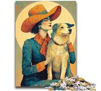 Puzzles pour Adolescents 1 000 Jouets de Divertissement Familial représentant Une Chienne Cow-Girl dans Les Fleurs Sauvages, avec Affiche et fiche de Questions-réponses Assorties 26x38cm