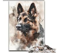 Puzzles pour Adolescents : 1 000 pièces aquarelles représentant Un Berger Allemand, Difficiles et entièrement emboîtables (Taille 50x75cm)