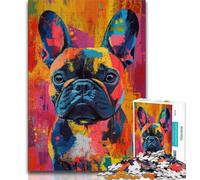 Puzzles pour Adolescents,1 000 pièces,Bouledogue français,Peinture à l'huile,Jouets à Faire soi-même,avec Affiche et fiche de Questions-réponses Assorties,pour Les Enfants de 14 Ans et Plus,38x26cm