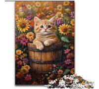 Puzzles pour Adolescents, 1 000 pièces, Chat Parmi Les tournesols, Anti-Stress, avec pièces de Formes aléatoires entièrement emboîtables, pour Les Enfants de 14 Ans et Plus (Taille 50x75cm)