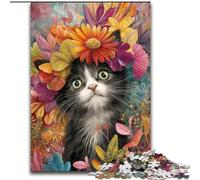 Puzzles pour Adolescents, 1 000 pièces, Motif Chat et Fleur, pour entraîner Votre Cerveau et Vos Mains Cadeau d'anniversaire Unique pour Les 14 Ans et Plus, 26x38cm
