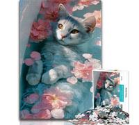 Puzzles pour Adolescents,1 000 pièces,Motif Chat Fleur Rose,pour Adultes,Jeux d'activités familiales stimulants,Jouets à Faire soi-même pour décoration Murale de la Maison,Cadeaux (Taille 38x26cm)