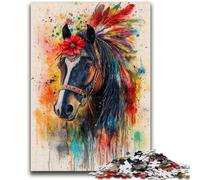 Puzzles pour Adolescents, 1 000 pièces, Motif Cheval Indien, Anti-Stress, pour Passer des Vacances, avec Affiche et fiche de Questions-réponses Assorties, 50x75cm
