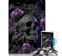 Puzzles pour Adolescents 1 000 pièces Motif tête de Mort Grise et Roses Violettes Jouet éducatif et décompressant idéal pour Un Anniversaire ou comme Cadeau (26x38cm)