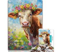 Puzzles pour Adolescents 1 000 pièces Motif Vache Fleurie Jeux éducatifs décoration d'intérieur Collection d'artistes Beaux-Arts 26x38cm