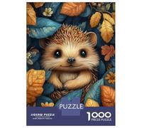 Puzzles pour Adolescents 1000 Baby Hedgehog in Autumn Leaves Puzzle Adulte Casse-tête Jeu De Vitesse Manuelle pour Anniversaire, Noël 52x38cm/1000pcs