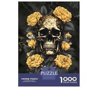 Puzzles pour Adolescents 1000 Black Gold Skull Flower Puzzles pour Adultes, Jeux De Réflexion, Cadeaux pour Femmes, Cadeaux d'anniversaire Uniques 70x50cm/1000pcs