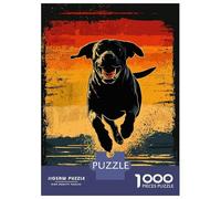 Puzzles pour Adolescents 1000 Black Lab Running Sunset Puzzle Adulte Casse-tête Jeu De Vitesse Manuelle pour Anniversaire, Noël 38x26cm/1000pcs