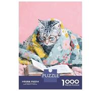 Puzzles pour Adolescents 1000 Cat Reading Book with Glasses Puzzle pour Adultes Jeu De Réflexion Analyse Et Logique Cadeaux Anti-Stress 38x26cm/1000pcs