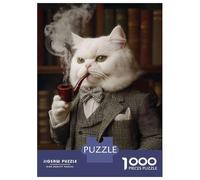 Puzzles pour Adolescents 1000 Cat Smoking Pipe Vintage Style Puzzles pour Adultes Jouets Anti-Stress Cadeaux pour Femmes Idéal comme Cadeau pour Toute La Famille 52x38cm/1000pcs
