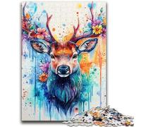 Puzzles pour Adolescents 1000 Cerfs aquarelles Jeu éducatif Familial Décoration Murale Cadeaux d'anniversaire et de Noël Uniques 26x38cm