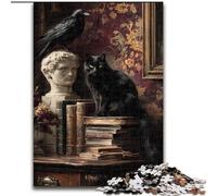 Puzzles pour Adolescents 1000 Chats Noirs Debout sur des Livres, Jouets éducatifs, Anti-Stress, décoration d'intérieur Unique et Cadeaux (Taille 50x75cm)