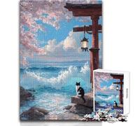Puzzles pour Adolescents 1000 Chats par Torii Gate et Ocean Staycation Jeu Manuel pour Passer Le Temps Cadeaux de Père Noël Secret (Taille 38x52cm)