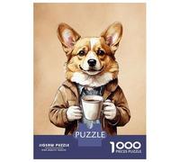 Puzzles pour Adolescents 1000 Corgi Animals Coffee Puzzle Jeux Amusants Décoration Parfaite Offre Cadeau pour Toute La Famille 70x50cm/1000pcs