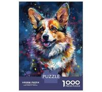 Puzzles pour Adolescents 1000 Corgi Dog Painting Puzzle pour Adultes Jeu De Réflexion Analyse Et Logique Cadeaux Anti-Stress 70x50cm/1000pcs