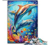 Puzzles pour Adolescents 1000 Dauphins colorés, Jeux éducatifs, décoration de la Maison, Jeu éducatif pour Anniversaire, Noël 50x75cm