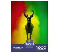 Puzzles pour Adolescents 1000 Deer in Rasta Colors Puzzle Adulte Casse-tête Jeu De Vitesse Manuelle pour Anniversaire, Noël 52x38cm/1000pcs