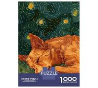 Puzzles pour Adolescents 1000 Dog Sleeping Under Starry Night Sky Puzzle Adulte Casse-tête Jeu De Vitesse Manuelle pour Anniversaire, Noël 38x26cm/1000pcs