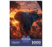 Puzzles pour Adolescents 1000 Elephants Savanna Sunset Puzzle pour Adultes Jeu De Réflexion Analyse Et Logique Cadeaux Anti-Stress 70x50cm/1000pcs