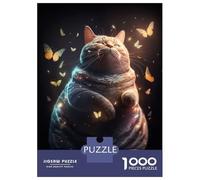 Puzzles pour Adolescents 1000 Fat Cat Butterfly Fantasy Puzzles pour Adultes Jeu Manuel Anti-Stress Stimule Le Cerveau 38x26cm/1000pcs