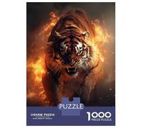 Puzzles pour Adolescents 1000 Fiery Tiger Fire Flames Puzzle pour Adultes Jeu De Réflexion Analyse Et Logique Cadeaux Anti-Stress 70x50cm/1000pcs