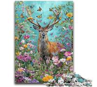 Puzzles pour Adolescents 1000 Fleurs et Cerfs Jeu éducatif Familial Décoration Murale Cadeaux d'anniversaire et de Noël Uniques 50x75cm
