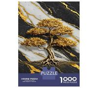 Puzzles pour Adolescents 1000 Golden Bonsai Tree on Marble Background Puzzle Jeux Amusants Décoration Parfaite Offre Cadeau pour Toute La Famille 52x38cm/1000pcs