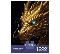 Puzzles pour Adolescents 1000 Golden Dragon Head with Blue Eyes Puzzles pour Adultes Jeu Manuel Anti-Stress Stimule Le Cerveau 70x50cm/1000pcs