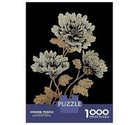 Puzzles pour Adolescents 1000 Golden Floral Illustration on Black Background Puzzle Adulte Casse-tête Jeu De Vitesse Manuelle pour Anniversaire, Noël 52x38cm/1000pcs
