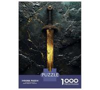 Puzzles pour Adolescents 1000 Golden Sword on Dark Stone Puzzle Adulte Casse-tête Jeu De Vitesse Manuelle pour Anniversaire, Noël 70x50cm/1000pcs