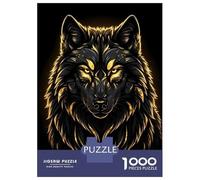 Puzzles pour Adolescents 1000 Golden Wolf Portrait on Black Background Puzzle Adulte Jeu Familial Amusant Et Humoristique pour Anniversaire, Noël 70x50cm/1000pcs