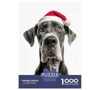 Puzzles pour Adolescents 1000 Great Dane with Santa Hat Puzzle Adulte Casse-tête Jeu De Vitesse Manuelle pour Anniversaire, Noël 70x50cm/1000pcs