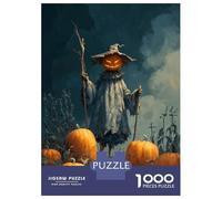 Puzzles pour Adolescents 1000 Halloween Pumpkin Scarecrow in A Field Puzzles pour Adultes Jeu Manuel D'assemblage De Motifs Offre Spéciale pour Toute La Famille 38x26cm/1000pcs