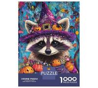 Puzzles pour Adolescents 1000 Halloween Raccoon Magic-1 Puzzle Adulte Casse-tête Jeu De Vitesse Manuelle pour Anniversaire, Noël 70x50cm/1000pcs