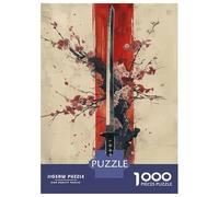 Puzzles pour Adolescents 1000 Japanese Sakura Katana Puzzle Jeux Amusants Décoration Parfaite Offre Cadeau pour Toute La Famille 38x26cm/1000pcs