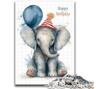 Puzzles pour Adolescents 1000 Joyeux Anniversaire Éléphant Soulagement du Stress Staycation Tuer Le Temps Décoration Parfaite pour Les 14 Ans et Plus 50x75cm