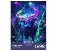 Puzzles pour Adolescents 1000 Neon Highland Cow in Forest Puzzle Jeux Amusants Décoration Parfaite Offre Cadeau pour Toute La Famille 52x38cm/1000pcs