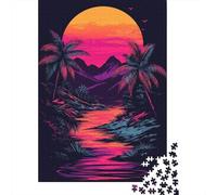 Puzzles pour Adolescents 1000 Neon Sunset Palm Trees Puzzles pour Adultes, Jouets À Monter Soi-même, Cadeau d'anniversaire Idéal pour Toute La Famille 38x26cm/1000pcs