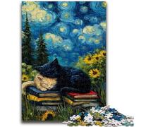 Puzzles pour Adolescents 1000 Night Sky Le Chat de Van Gogh Jeu éducatif Défi Jouet Décoration Murale Cadeaux d'anniversaire et de Noël Uniques 50x75cm