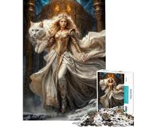 Puzzles pour Adolescents 1000 North Déesse Freya Chat Blanc Activités Amusantes à la Maison Course de Vitesse Manuelle Jeux familiaux pour Les 14 Ans et Plus (50x75cm)