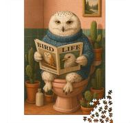 Puzzles pour Adolescents 1000 Owl Reading Magazine on Toilet Puzzles pour Adultes, Jouets À Monter Soi-même, Cadeau d'anniversaire Idéal pour Toute La Famille 70x50cm/1000pcs