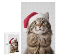 Puzzles pour Adolescents 1000 PCS American Bobtail Cat with Santa Hat Puzzles pour Adultes Jouets Anti-Stress pour S'amuser en Famille Interaction Parent-Enfant 1000 PCS
