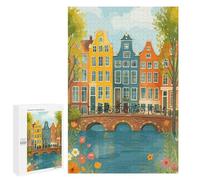 Puzzles pour Adolescents 1000 PCS Amsterdam Canal Houses and Bicycles Puzzles pour Adultes - Jeu Manuel Anti-Stress - Cadeaux Uniques pour Anniversaire Et Noël 1000 PCS