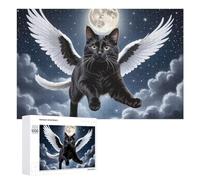 Puzzles pour Adolescents 1000 PCS Angel Cat Flying in Moonlit Sky Puzzles pour Adultes Jeux Relaxants Découpe De Précision Jeu Stimulant Cadeaux 1000 PCS