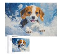 Puzzles pour Adolescents 1000 PCS Beagle Puppy Oil Painting Playful Winter Beagle Casse-têtes pour Adultes Jeux De Détente Analyse Et Logique Activités Amusantes À La Maison, 1000 PCS