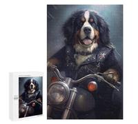 Puzzles pour Adolescents 1000 PCS Bernese Mountain Dog Biker Puzzles pour Adolescents Jeux Relaxants Assemblage De Motifs Cadeaux Uniques d'anniversaire Et De Noël 1000 PCS