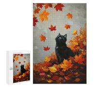 Puzzles pour Adolescents 1000 PCS Black Cat in Autumn Leaves Painting Puzzles pour Adolescents, Jouets Anti-Stress, Décoration Murale, Cadeaux d'anniversaire Et De Noël Uniques 1000 PCS