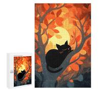 Puzzles pour Adolescents 1000 PCS Black Cat Sleeping in Autumn Tree Puzzles, Jeux Amusants, Assemblage De Motifs, Cadeaux Uniques d'anniversaire Et De Noël 1000 PCS